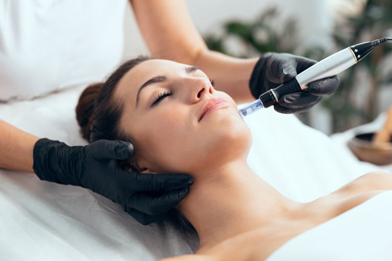 Shot of cosmetologist making mesotherapy injection with dermapen on face for rejuvenation on the spa center