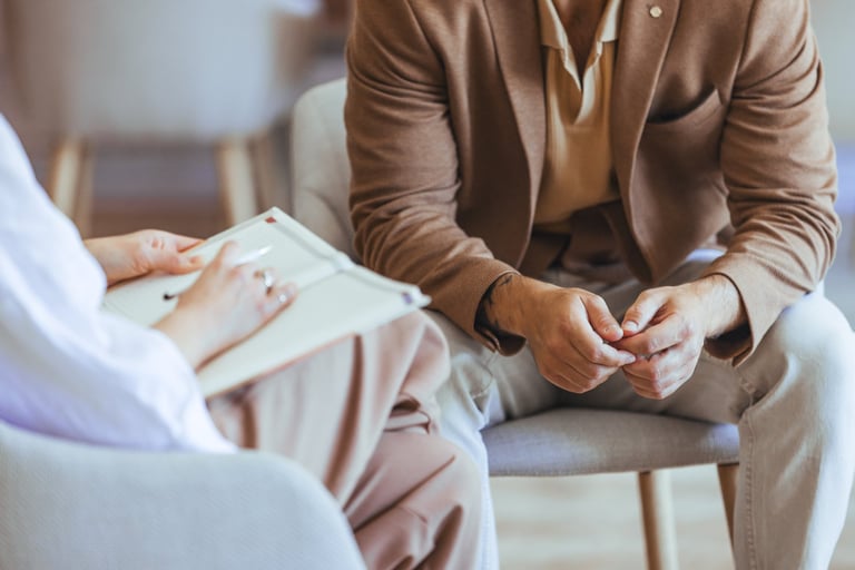Professional therapist conducting counseling session with client